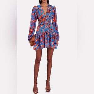A.L.C. new Vibrant Blue and Orange Floral Dress Sz 6 flattering front and back